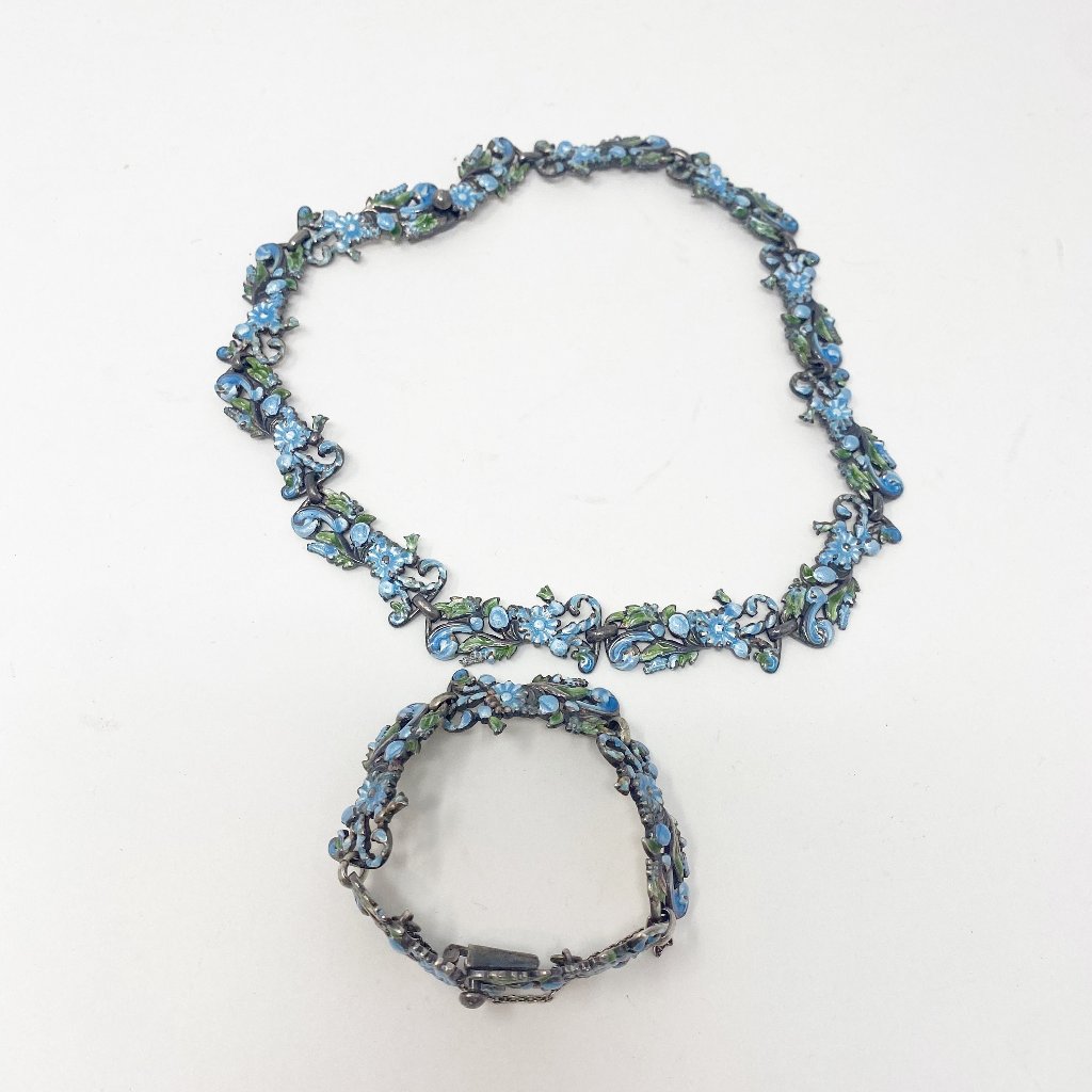 545 Vintage Margot De Taxco 5600 Sterling And Enamel Necklace And Bracelet
